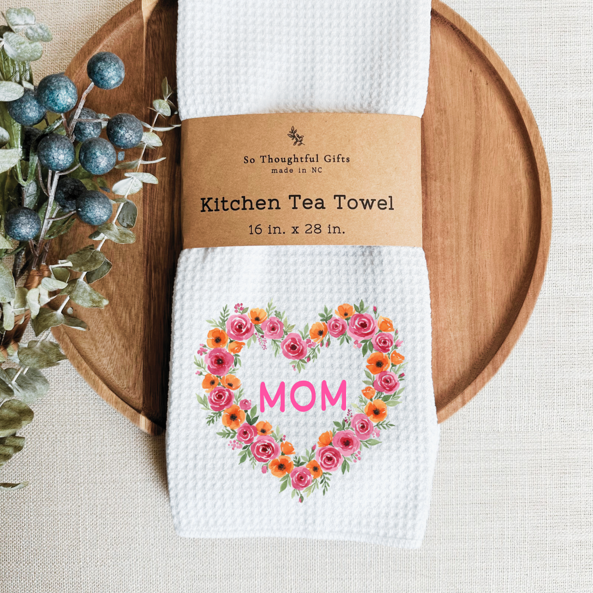 Mother’s Day Dish Towel - Floral MOM Heart Wreath