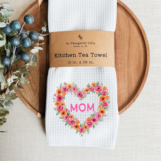 Mother’s Day Dish Towel - Floral MOM Heart Wreath