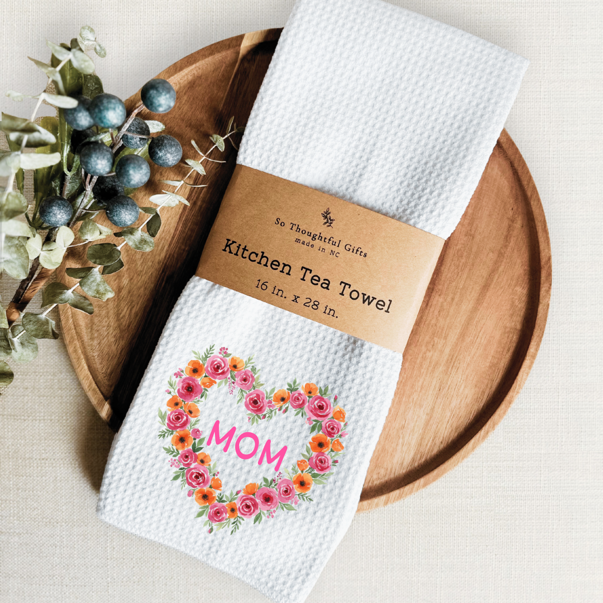 Mother’s Day Dish Towel - Floral MOM Heart Wreath