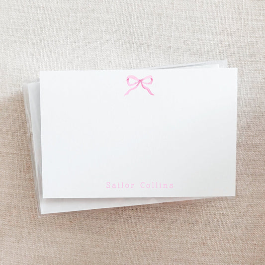 Custom Note Card Set - Watercolor Pink Bows
