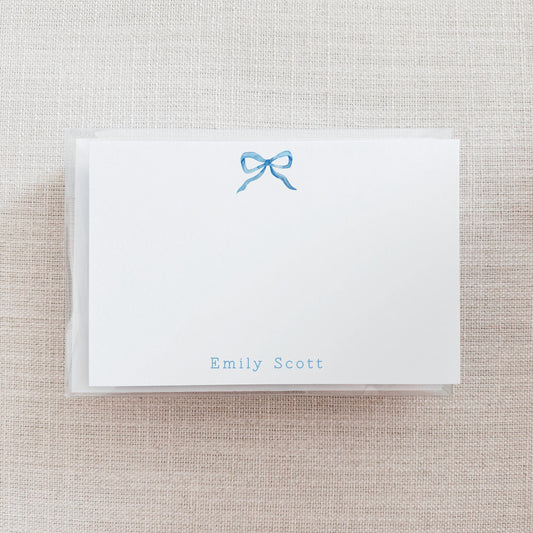 Custom Note Card Set - Watercolor Blue Bow