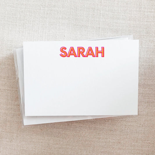 Custom Shadow Text Note Card Set - Pink & Orange